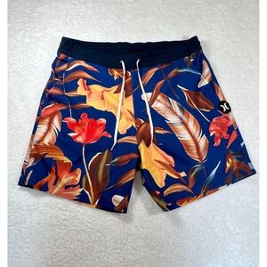Hurley Board Shorts Mens Size 34 Blue Tropical Floral Elastic Waist Swim Trunks